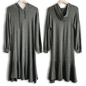 EDISTA | Los Angeles Ruffle Hem Sweatshirt Midi Dress w/ Hood Gray Sz M